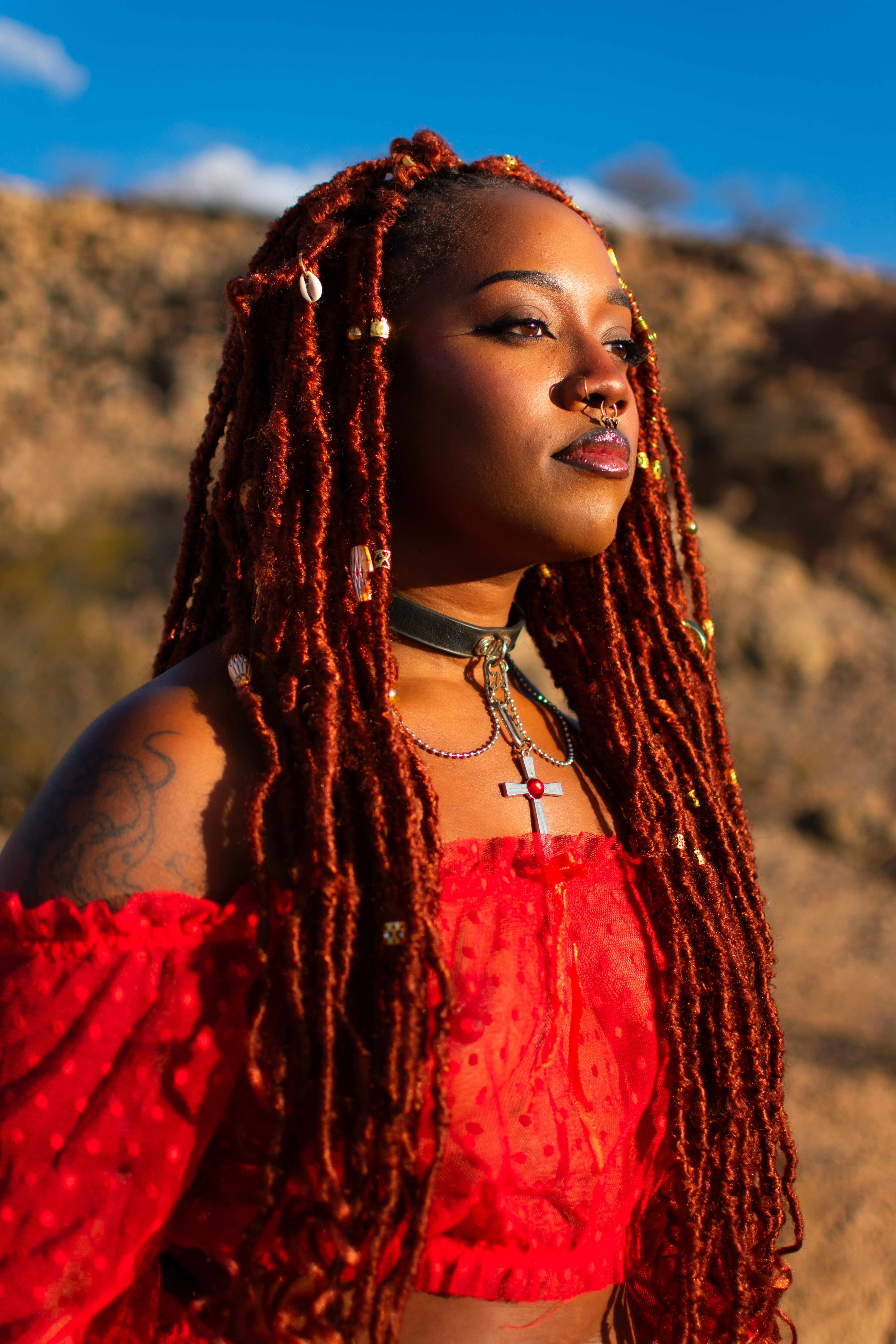 Outdoor boudoir birthday celebration with Daizy in Las Cruces, NM near Picacho Peak.